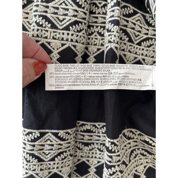 Zara Maxi Linen Blend Skirt S Black Embroidered Aztec Ruffled Western Cottage - Picture 4 of 9